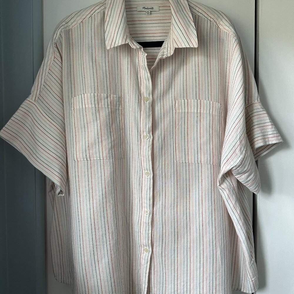 Madewell Striped Button Down Shirt - Cream and Red